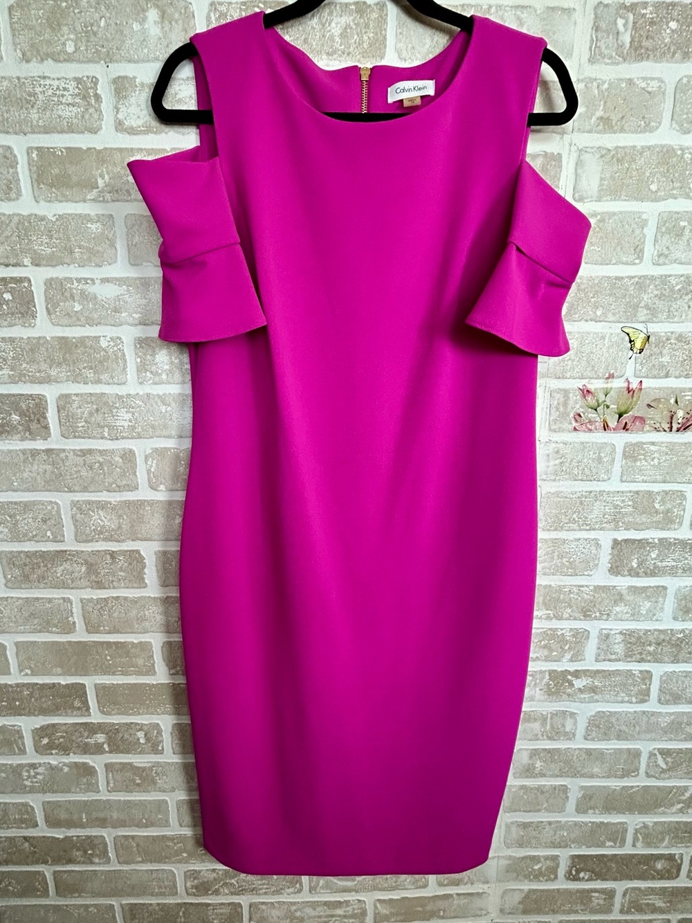 Calvin Klein Hot Pink Cold-Shoulder Midi Dress